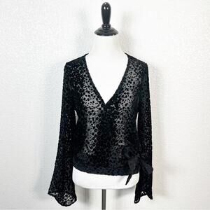 PAIGE Women’s Jenna Silk Velvet‎ Burnout Wrap Whimsigoth Blouse Black X-Small